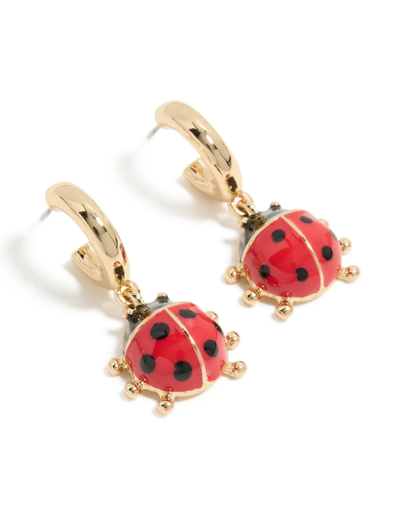Gold Ladybug Huggie Earrings