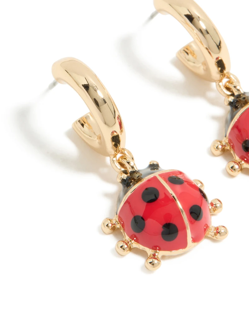 Gold Ladybug Huggie Earrings