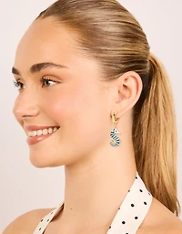 Boucles d’oreilles ouvertes à cerceaux dorées, bleu et blanc
