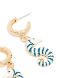 Boucles d’oreilles ouvertes à cerceaux dorées, bleu et blanc