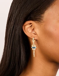 Gold Diamante Evil Eye Huggie Earrings