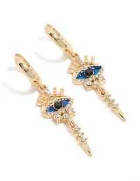 Gold Diamante Evil Eye Huggie Earrings