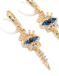 Gold Diamante Evil Eye Huggie Earrings