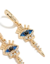 Gold Diamante Evil Eye Huggie Earrings