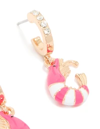 Boucles d’oreilles Huggie ouvertes crevettes diamant dorées