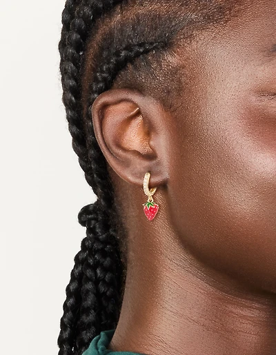 Gold Cubic Zirconia Strawberry Huggie Earrings