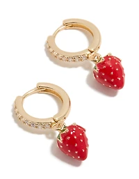 Gold Cubic Zirconia Strawberry Huggie Earrings