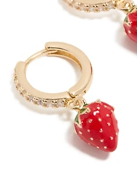 Gold Cubic Zirconia Strawberry Huggie Earrings