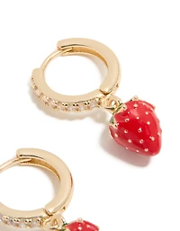 Gold Cubic Zirconia Strawberry Huggie Earrings