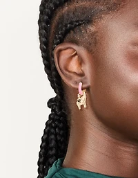 Gold Light Pink Enamel Elephant Huggie Earrings