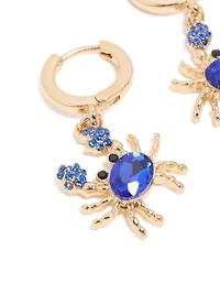 Gold Dark Blue Diamante Crab Huggie Earrings