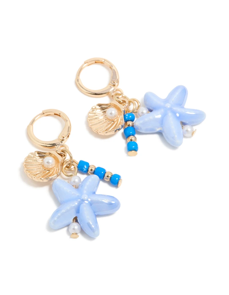 Gold Sea Life Charm Huggie Earrings