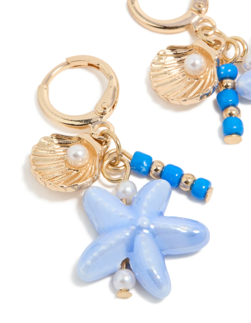 Gold Sea Life Charm Huggie Earrings