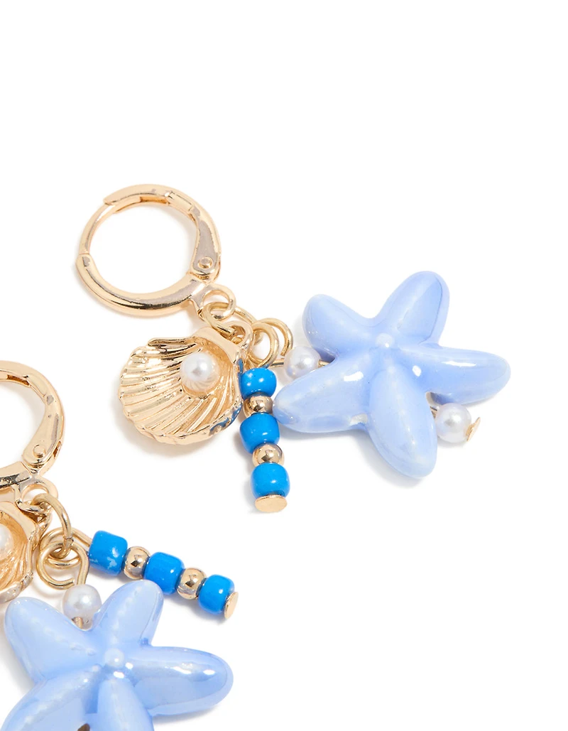 Gold Sea Life Charm Huggie Earrings