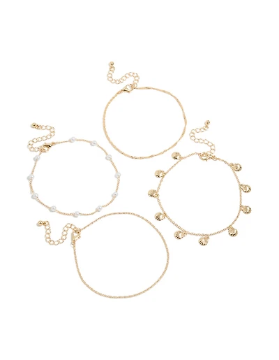Paquet de 4 bracelets de cheville en coquillage doré et perles