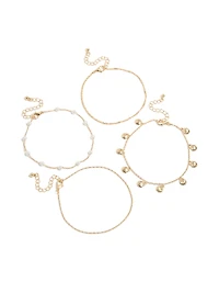Paquet de 4 bracelets de cheville en coquillage doré et perles