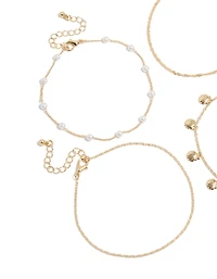 Paquet de 4 bracelets de cheville en coquillage doré et perles