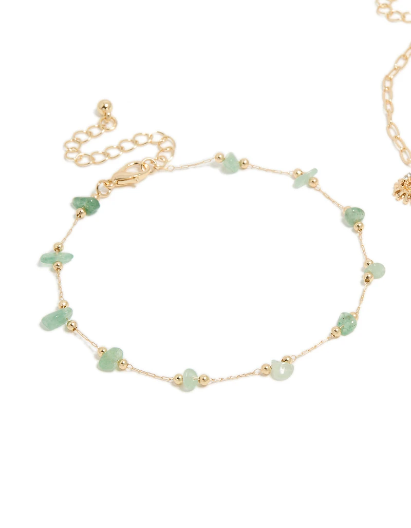 Gold Semi Precious Stone &  Sea Charm Anklets 2-Pack