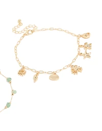 Gold Semi Precious Stone &  Sea Charm Anklets 2-Pack