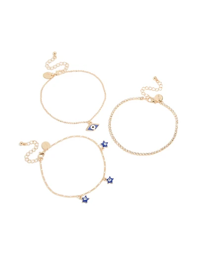 Pack de 3 bracelets de chevilles tennis et chaîne Gold Evil Eye