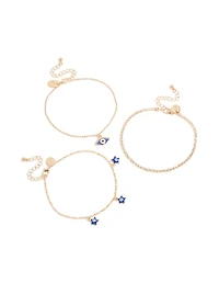 Gold Evil Eye Tennis & Chain Anklets 3-Pack