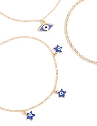 Gold Evil Eye Tennis & Chain Anklets 3-Pack
