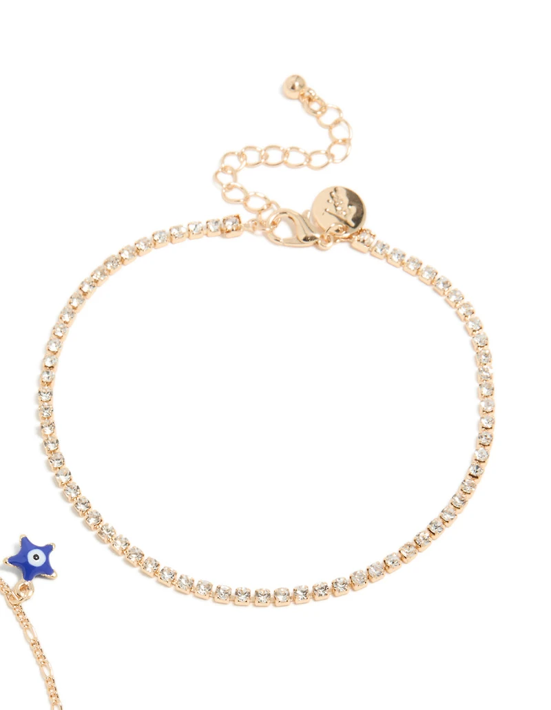 Pack de 3 bracelets de chevilles tennis et chaîne Gold Evil Eye