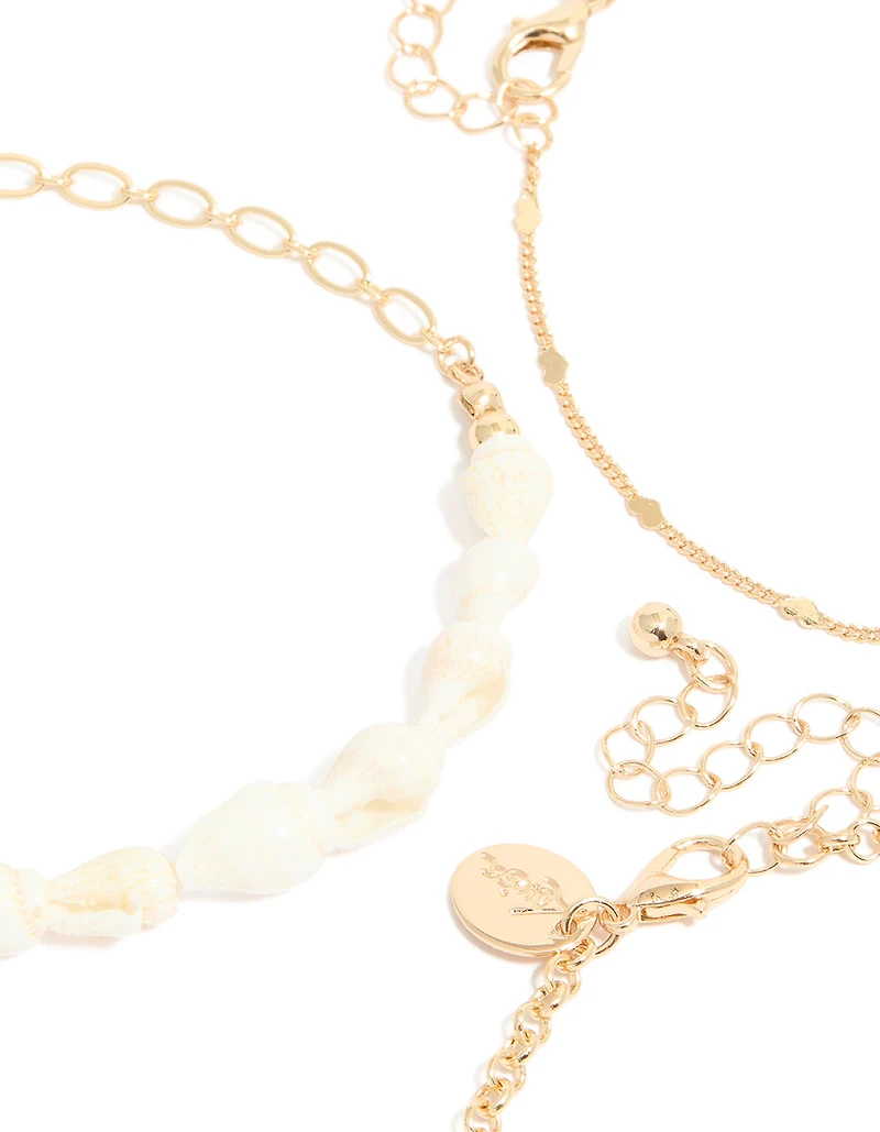 Gold Shell & Star Fish Anklets 3-Pack