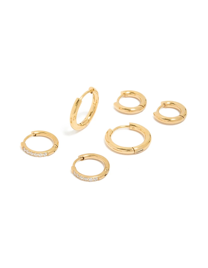 Boucles d’oreilles Huggie empilées essentielles en acier inoxydable en acier inoxydable imperméable