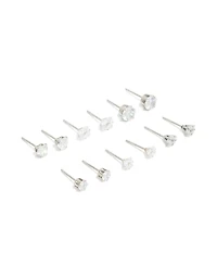 Waterproof Stainless Steel Cubic Zirconia Essential Stud Earrings 6-Pack