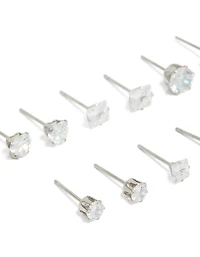 Waterproof Stainless Steel Cubic Zirconia Essential Stud Earrings 6-Pack