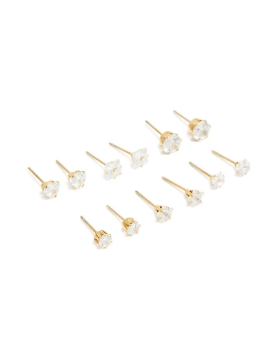 Boucles d’oreilles étanchées en acier inoxydable cubique en zircone en plastique étanchées en paquet de 6