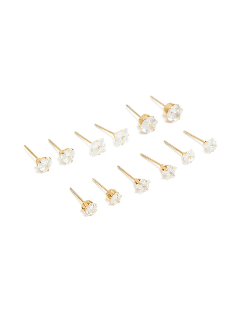 Boucles d’oreilles étanchées en acier inoxydable cubique en zircone en plastique étanchées en paquet de 6