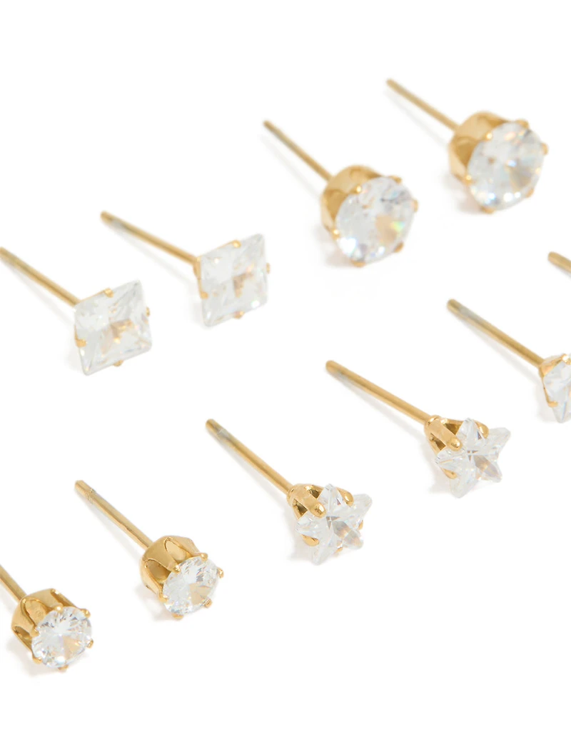 Boucles d’oreilles étanchées en acier inoxydable cubique en zircone en plastique étanchées en paquet de 6