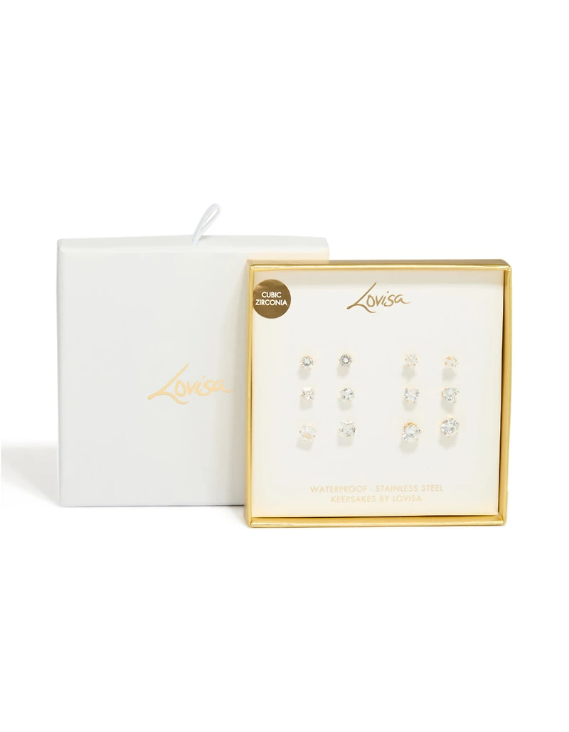 Boucles d’oreilles étanchées en acier inoxydable cubique en zircone en plastique étanchées en paquet de 6