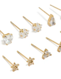 Boucles d’oreilles en zircone cubique en acier inoxydable plaquées or étanches, pack de 6