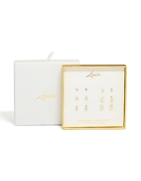 Waterproof Gold Plated Stainless Steel Cubic Zirconia Stud Earrings 6-Pack