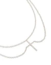 Collier pendentif en croix en zircone cubique plaqué argent