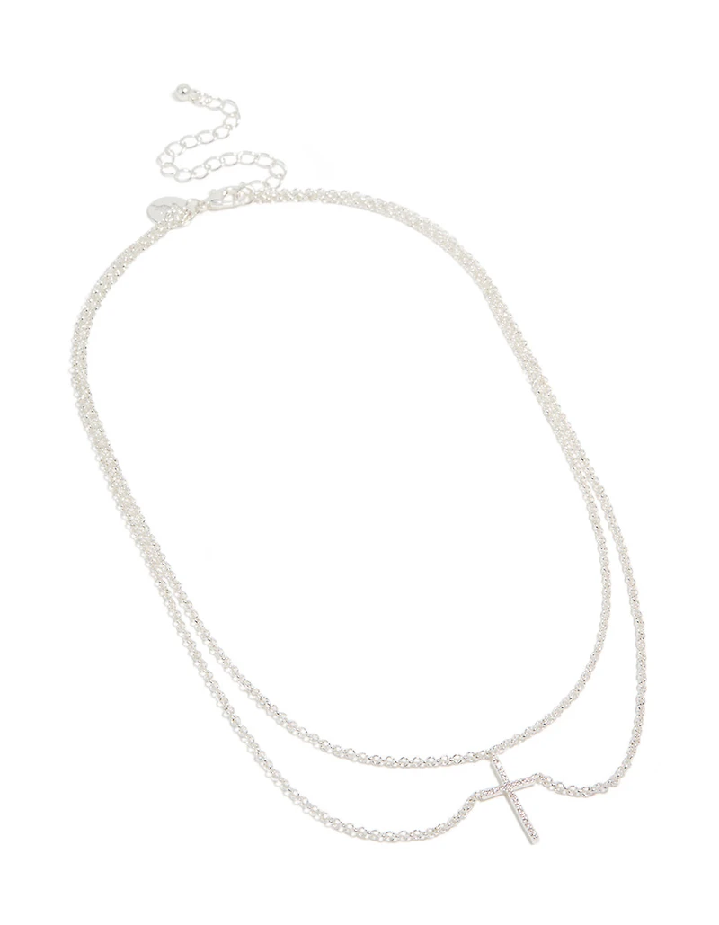 Collier pendentif en croix en zircone cubique plaqué argent