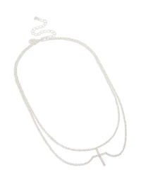 Collier pendentif en croix en zircone cubique plaqué argent
