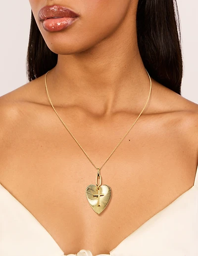 Gold Plated Cubic Zirconia Heart Cross Necklace