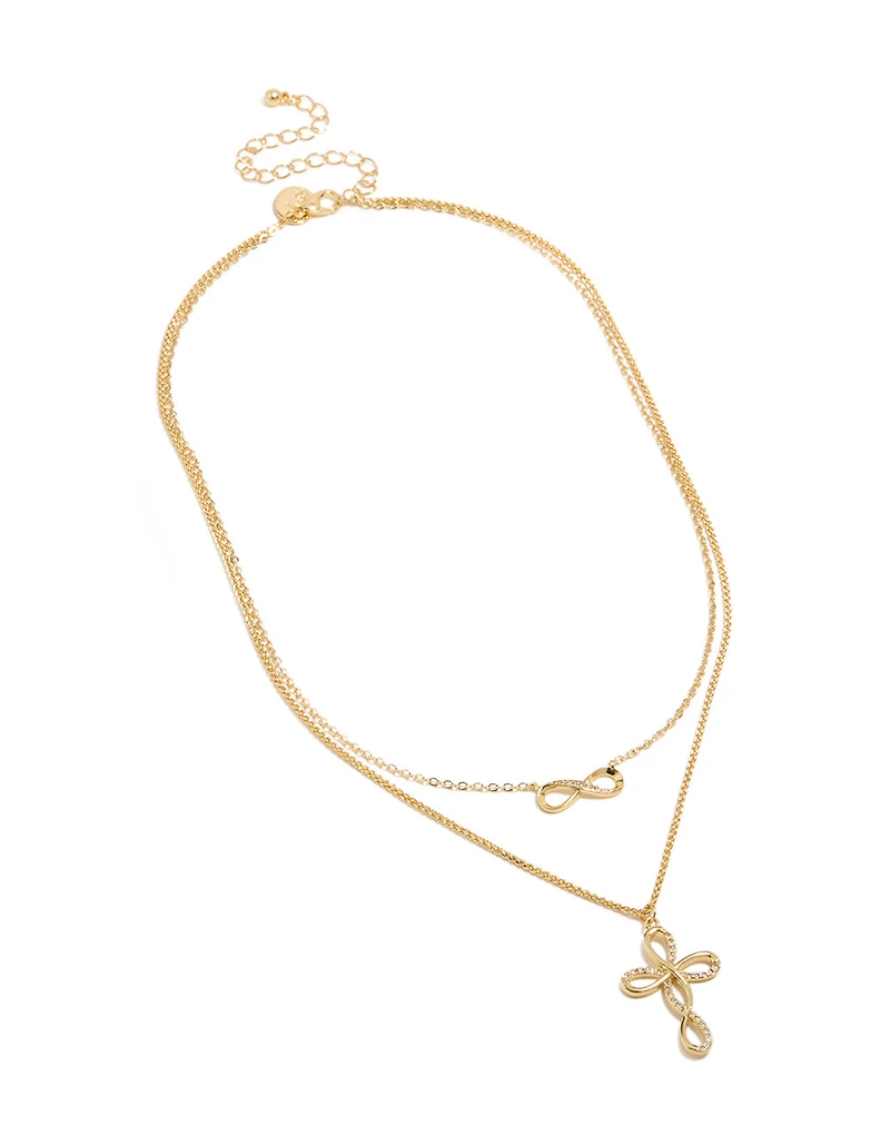Collier infini en zircone cubique plaqué or et collier à couches croisées