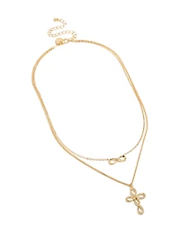 Collier infini en zircone cubique plaqué or et collier à couches croisées