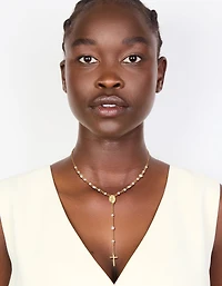 Gold Plated Cubic Zirconia & Pearl Rosary Necklace