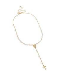 Collier cubique en zircone et chapelet de perles plaqués or