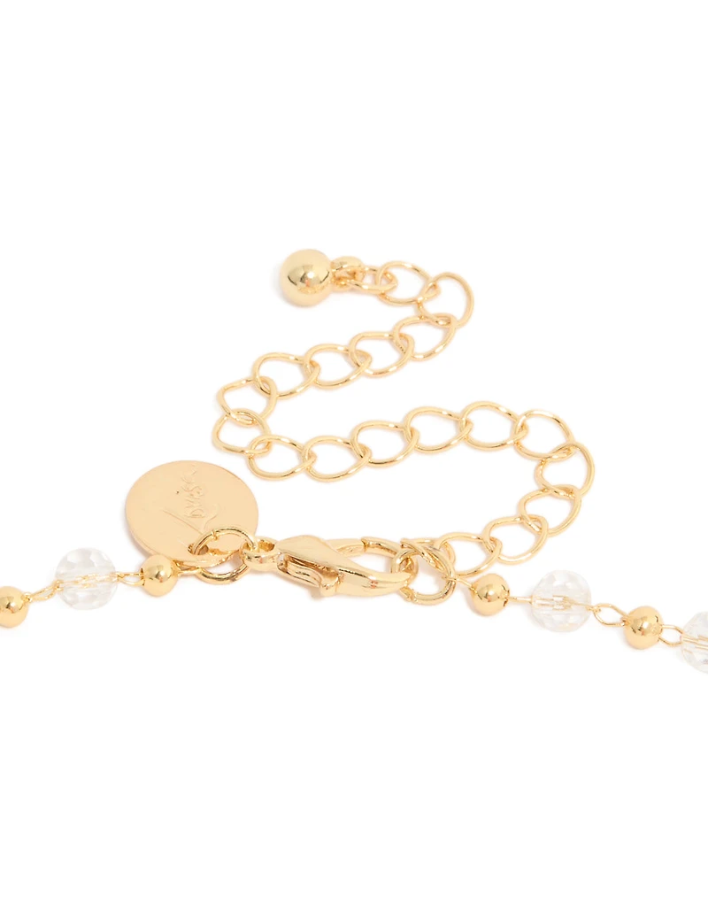 Collier en Y de croix de chapelet perlée plaquée or
