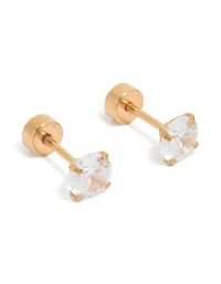 Studs à dos plat en zircone cubique en acier chirurgical plaqué or pour enfants
