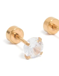 Studs à dos plat en zircone cubique en acier chirurgical plaqué or pour enfants