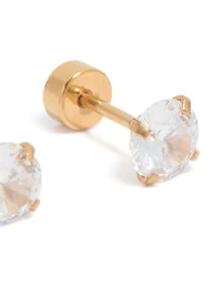 Studs à dos plat en zircone cubique en acier chirurgical plaqué or pour enfants