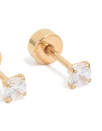 Studs pour enfants en zircone cubique en acier chirurgical plaqué or